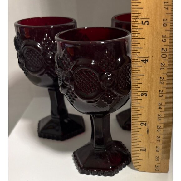 Avon Cape Cod Ruby Red Wine Glasses Set Of 3 Goblets Candle Holder 4.5" - Picture 3 of 6